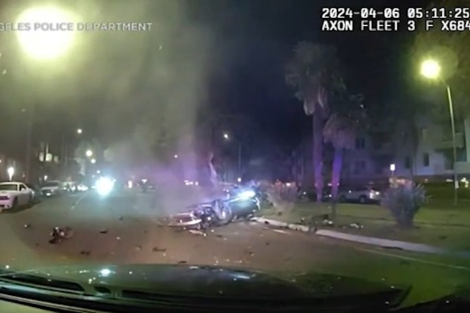 Los Angeles Police officers pursued a stolen Lamborghini in the West Valley on April 6. The driver was killed and the vehicle was destroyed in a crash.