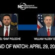 Officer Alden Elliott and Officer Sam Poloche were both 14-year veterans of the North Carolina Department of Adult Correction. Both were killed Monday April 29, 2024, while serving on a fugitive task force. They were serving a warrant in Charlotte when the target of the warrant shot them. Two other officers were also killed.