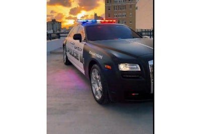 Screen shot from a Miami Beach Police Department X video shows a Rolls Royce loaned to the agency and customized by a luxury car dealer.