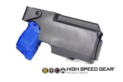 The Taser 10 Holster is both belt- and MOLLE-compatible and has an automatic safety feature.