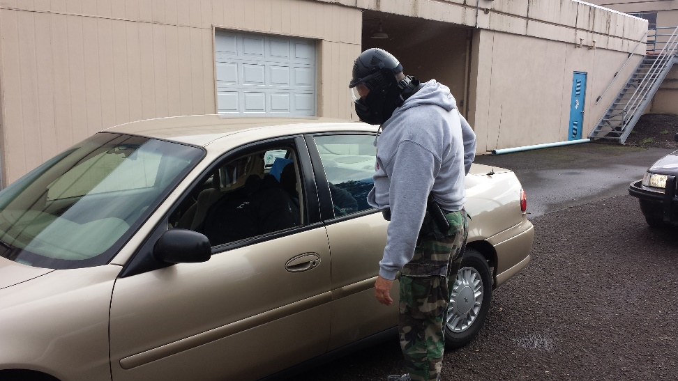 Wearing the proper protection is critical to officer and role player safety when using marking rounds in training scenarios.