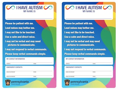 The Pennsylvania State Police are handing out these cards to people with autism that they contact.