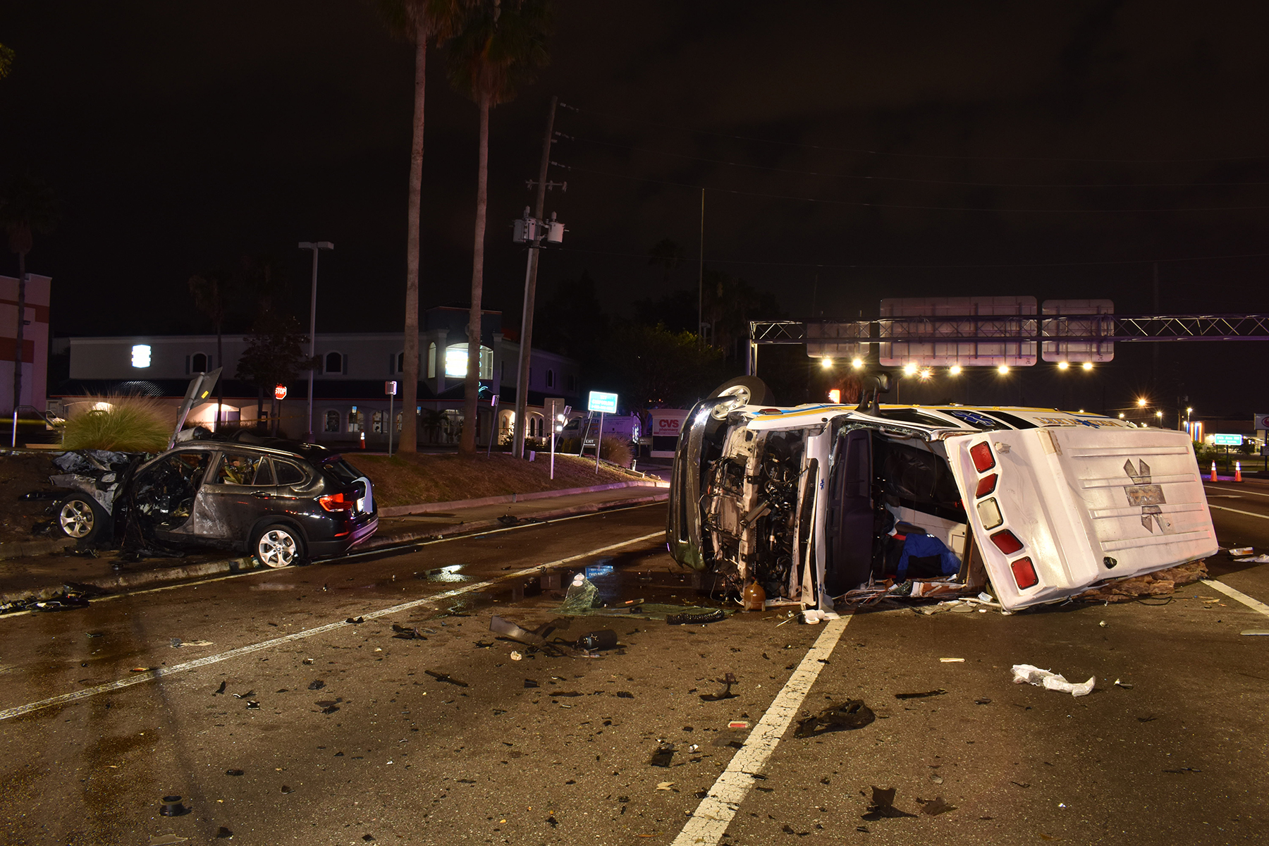 A suspect fleeing a traffic stop by Pinellas County Sheriff’s Office deputies in May crashed into this ambulance, officials say. Four people were injured.