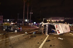 A suspect fleeing a traffic stop by Pinellas County Sheriff’s Office deputies in May crashed into this ambulance, officials say. Four people were injured.