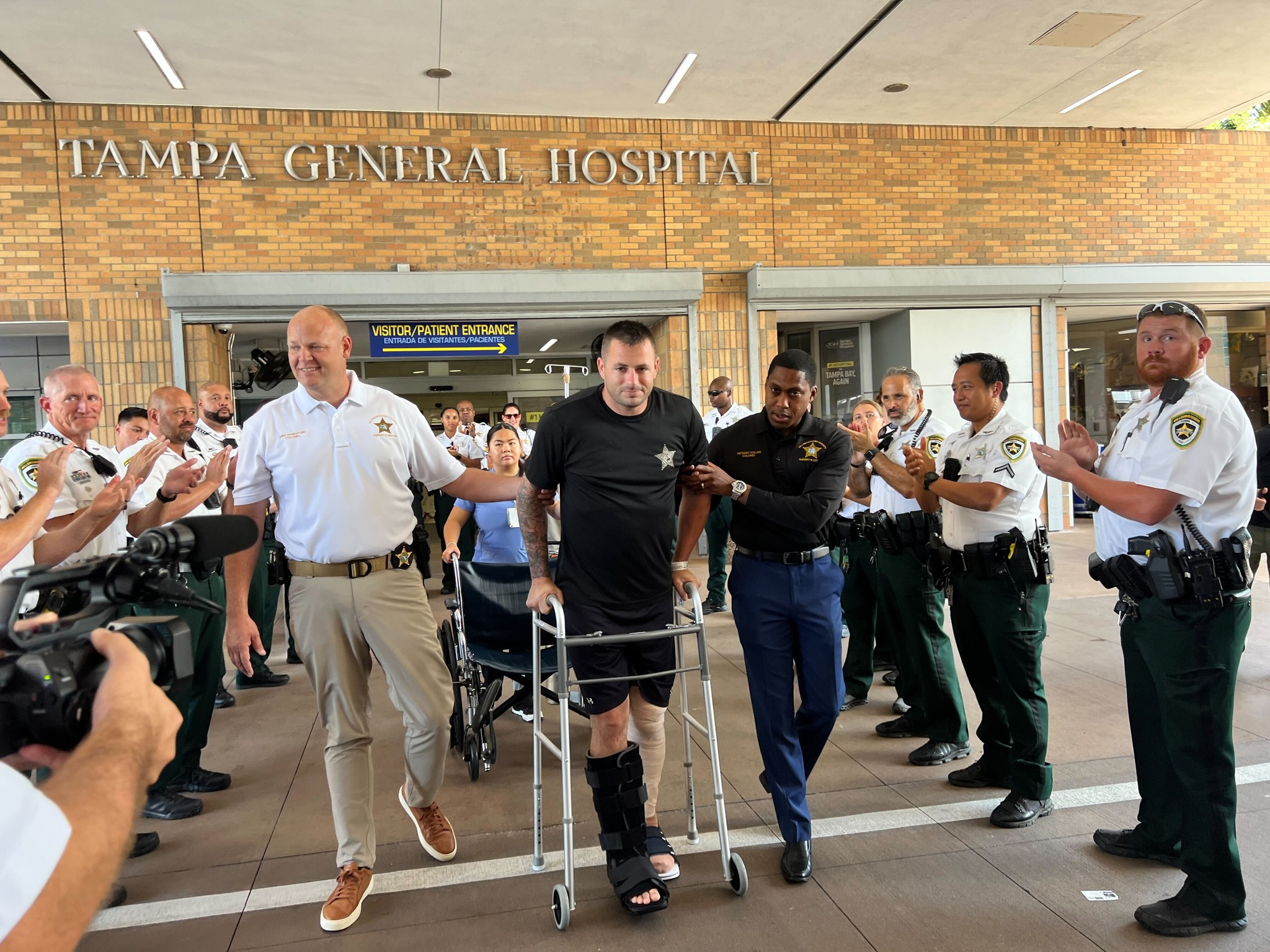 Deputy Kalin Hall of the Hillsborough County (Florida) Sheriff's Office left the hospital Saturday after being run over during a traffic stop. The deputy suffered a broken leg and an injured ankle.