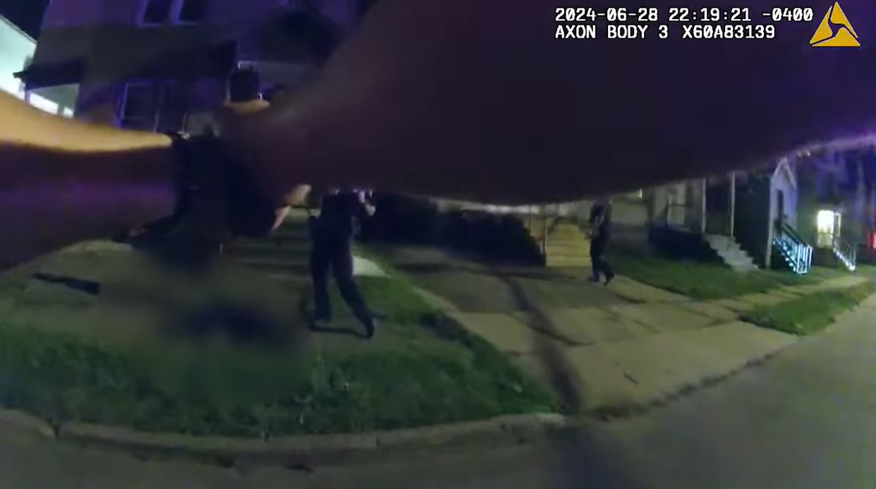 Police say that while the suspect was fleeing he produced what looked like a Glock pistol from “the front of his body”and pointed it at the officers. One of the Utica Police officers fired one shot and Mway was mortally wounded.