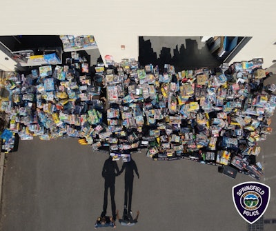 Drone image of the reportedly stolen Lego kits Springfield, Oregon, investigators recovered at a Eugene retailer.