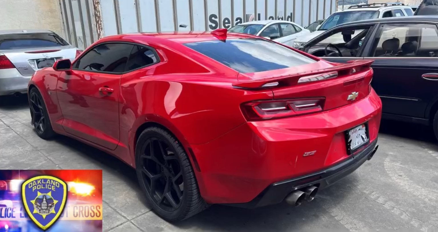 Camaro seized at a sideshow by Oakland Police and featured in video intended to deter such illegal events.