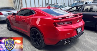 Camaro seized at a sideshow by Oakland Police and featured in video intended to deter such illegal events.
