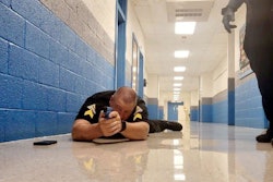 Sgt. Daniel Porché, of the Madison County Sheriff’s Office in North Carolina, trains inside a school with other school resource officers.