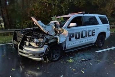 A Clayton County (Georgia) Police officer suffered minor injuries when a tree fell on his patrol vehicle during Hurrican Helene Friday. The vehicle was totaled.