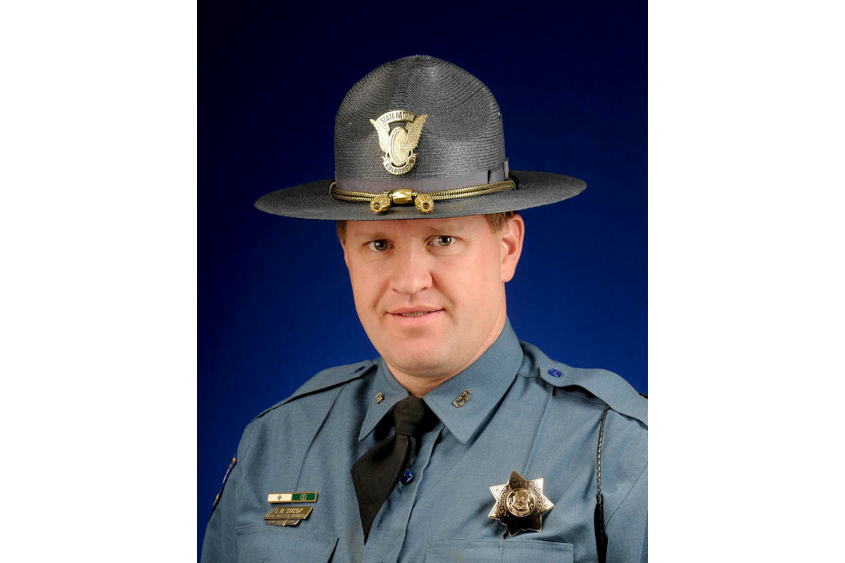 Cpl. Tye Simcox of the Colorado State Patrol was shot and wounded while sitting in his patrol vehicle Saturday. He was able to return fire and kill the suspect, police say.