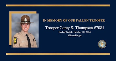 Illinois State Police Trooper Corey Thompsen was killed when his motorcycle was struck by another vehicle Friday.