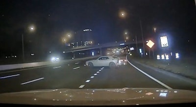 Suspect performs donuts on I-24 seconds before crashing into Metro Nashville Police vehicle.