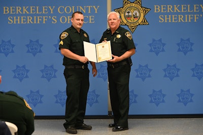 Sgt. Devon Lindsay of the Berkeley County (South Carolina) Sheriff's Office with Sheriff Duane Lewis at his promotion ceremony earlier this year.