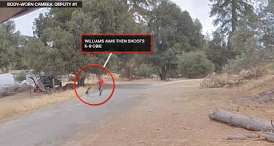 Body camera video from Madera County Sheriff's deputy's body camera. Officials say it shows the suspect shooting K-9 Obie.
