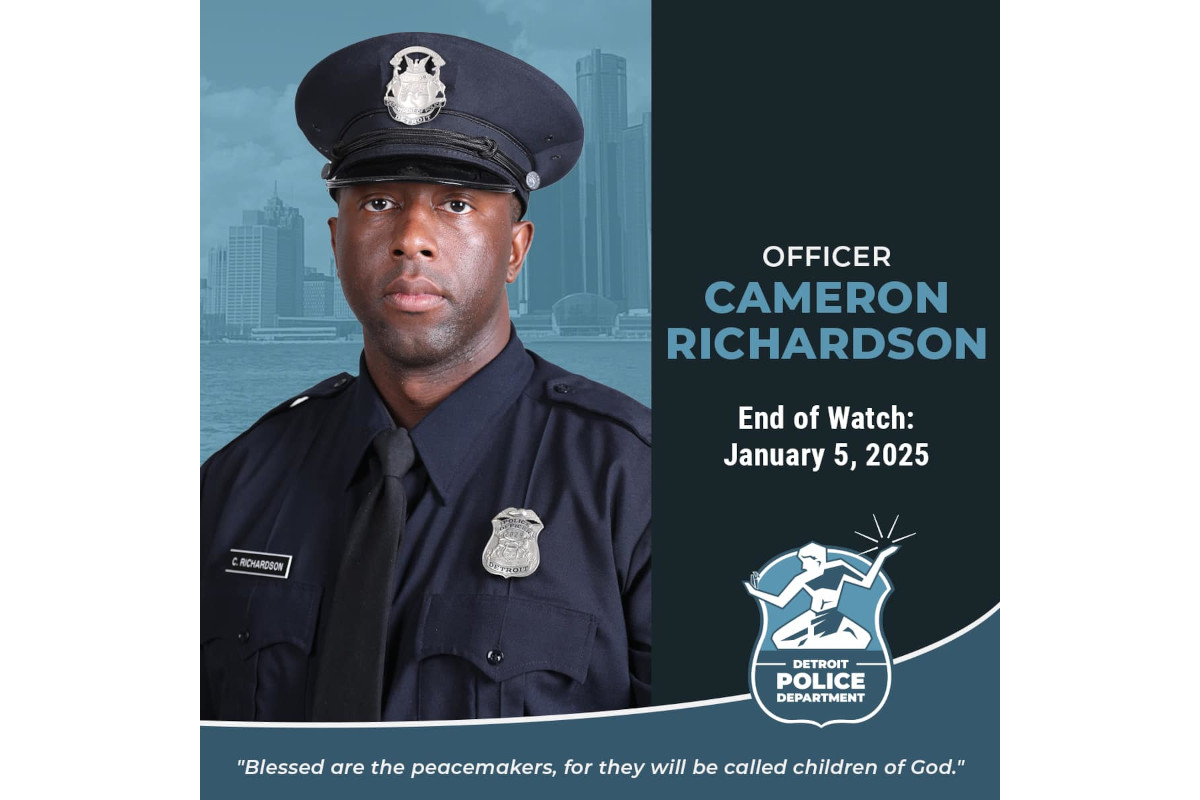 Detroit Police Officer Cameron Richardson was killed in a vehicle crash shortly after midnight Sunday while driving home from his shift. The other driver reportedly fled the scene.