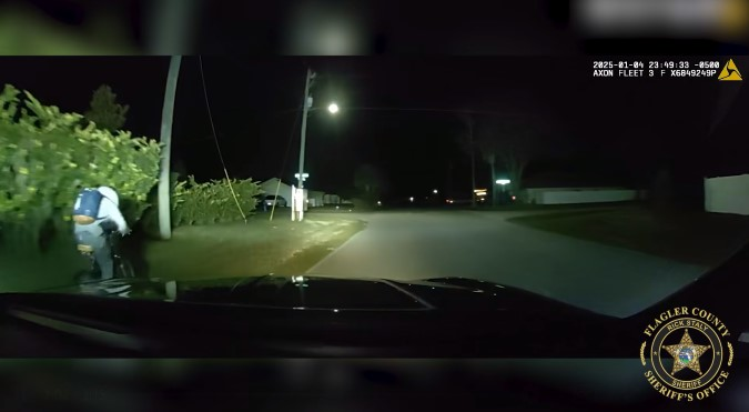 A Flagler County (Florida) Sheriff's deputy used his patrol vehicle to take down a suspect on a bike who reportedly brandished a handgun that observed by the deputy.