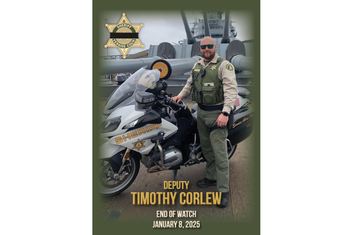 Riverside County (California) Sheriff's Deputy Timothy Corlew was killed Wednesday morning in an on-duty crash.