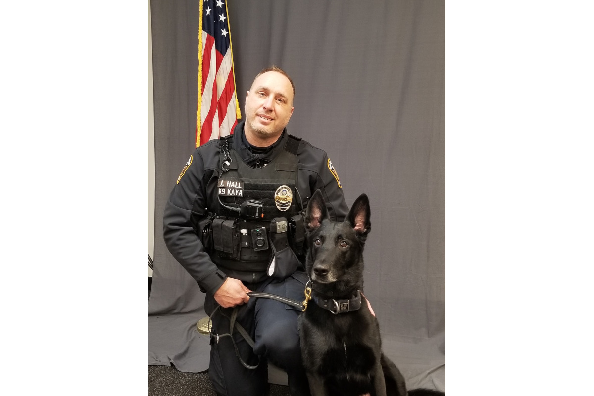 Streetsboro, Ohio, Police K-9 Kaya with his handler Officer Jason Hall. Kaya died on duty Tuesday.