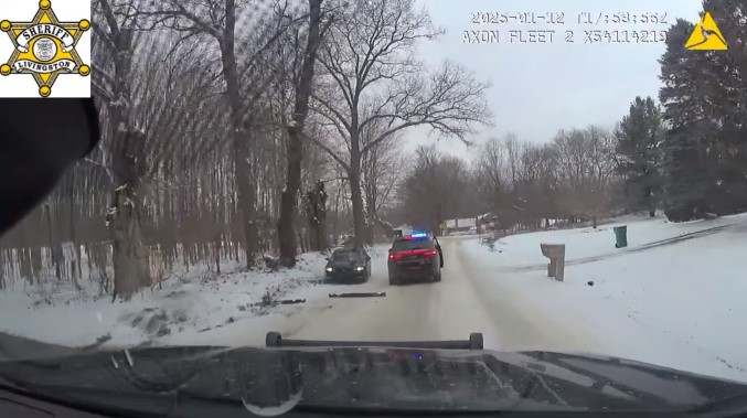 Screen shot from Livingston County (Michigan) Sheriff's Office video showing the end of a Sunday Jan. 12 vehicle pursuit.