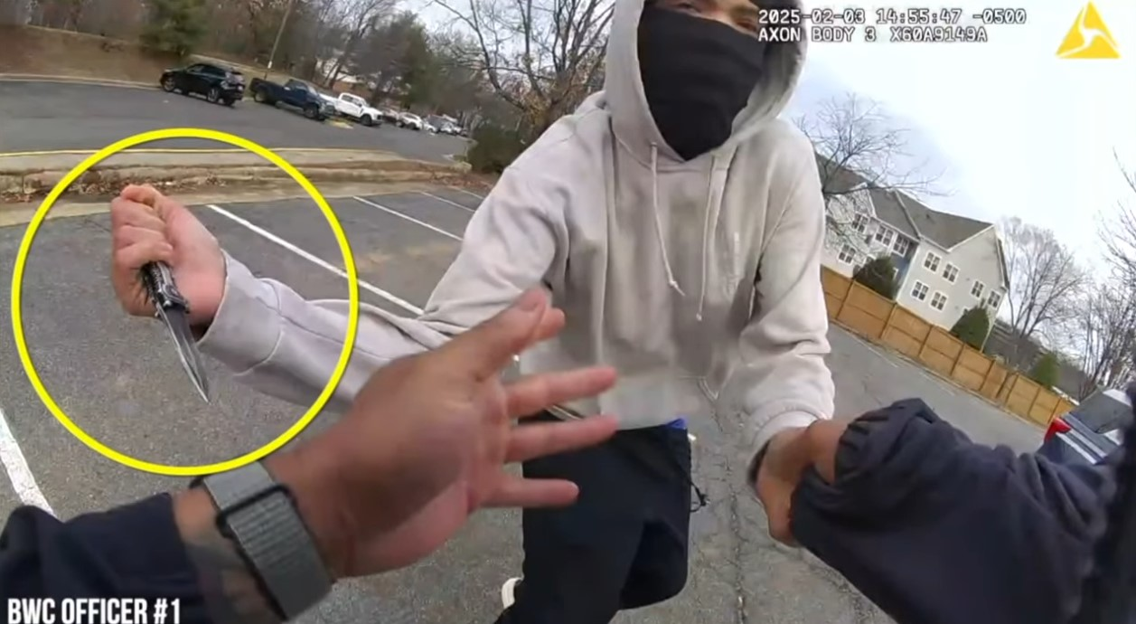 Teen suspect wields knife moments before Fairfax County, Virginia, Police officer was stabbed. The suspect was arrested. The officer is recovering.