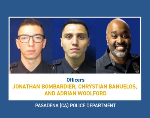 Pasadena, California Police officers Jonathan Bombardier, Chrystian Banuelos, and Adrian Woolford evacuated residents during the Eaton Fire.