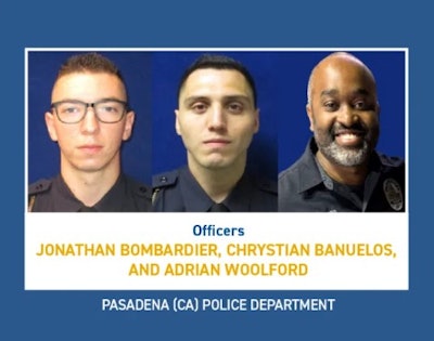 Pasadena, California Police officers Jonathan Bombardier, Chrystian Banuelos, and Adrian Woolford evacuated residents during the Eaton Fire.