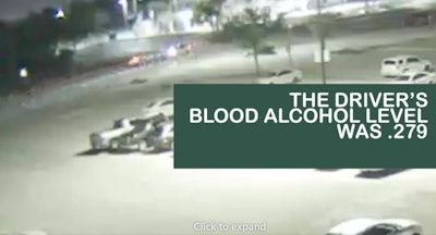 A Manatee County (Florida) Sheriff's Office video shows a truck crashing head-on into a deputy's patrol vehicle (upper left).