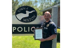Sergeant Paul Locke of the Milton (Vermont) Police Department. Locke was saved by his vest when he was shot responding to a house fire.
