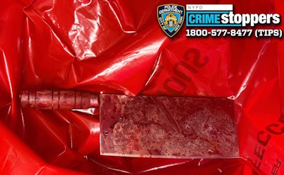 Official NYPD photo of meat cleaver used to slash four girls, police say. The suspect was shot and wounded by officers, ending the attack.