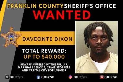 Daveonte Dixon is wanted for the shooting of two Mifflin Township, Ohio, police officers during a May 28 traffic stop. A $40,000 reward is being offered for information leading to his arrest.