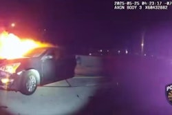 Video release by the Goodyear (Arizona) Police Department shows the perspective of the officer approaching the buring car.