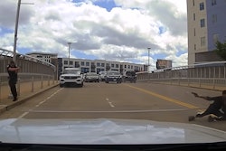 Officer Clayton Lewis of the Metro Nashville Police Department and a suspect exchange fire. Officer Lewis was grazed in the leg. The suspect was killed.