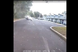 Body camera image from the Ocala Police shows the suspect's car crashed after a May 10 vehicle pursuit.