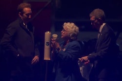 Deputy Secretary of Homeland Security Troy Edgar, Connie Moyer of Concerns of Police Survivors, and National Law Enforcement Officers Memorial Fund CEO Bill Alexander light the first candle at the 2025 Candlelight Vigil.