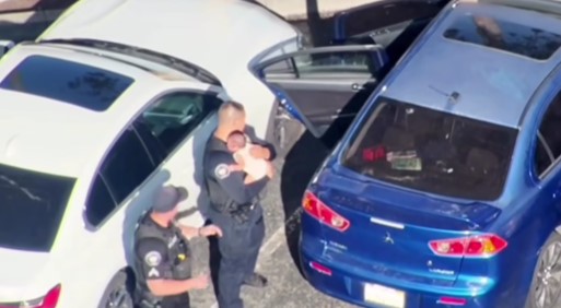 Corona, California, police officers rescued a baby who was locked into a 110-degree car.