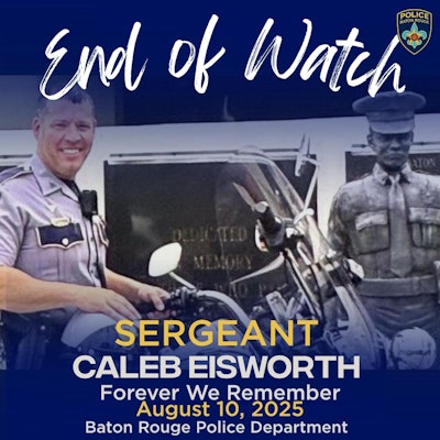 Sgt. Caleb Eisworth of the Baton Rouge Police Department died Sunday from injuries he suffered in June.